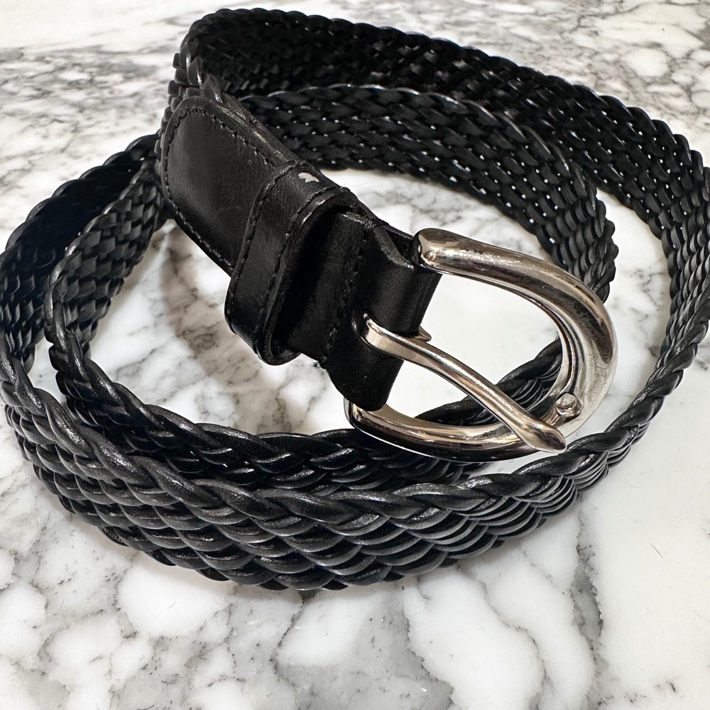 VTG Coach Braided Minimal Classic Leather Woven Belt Women L Black 8927